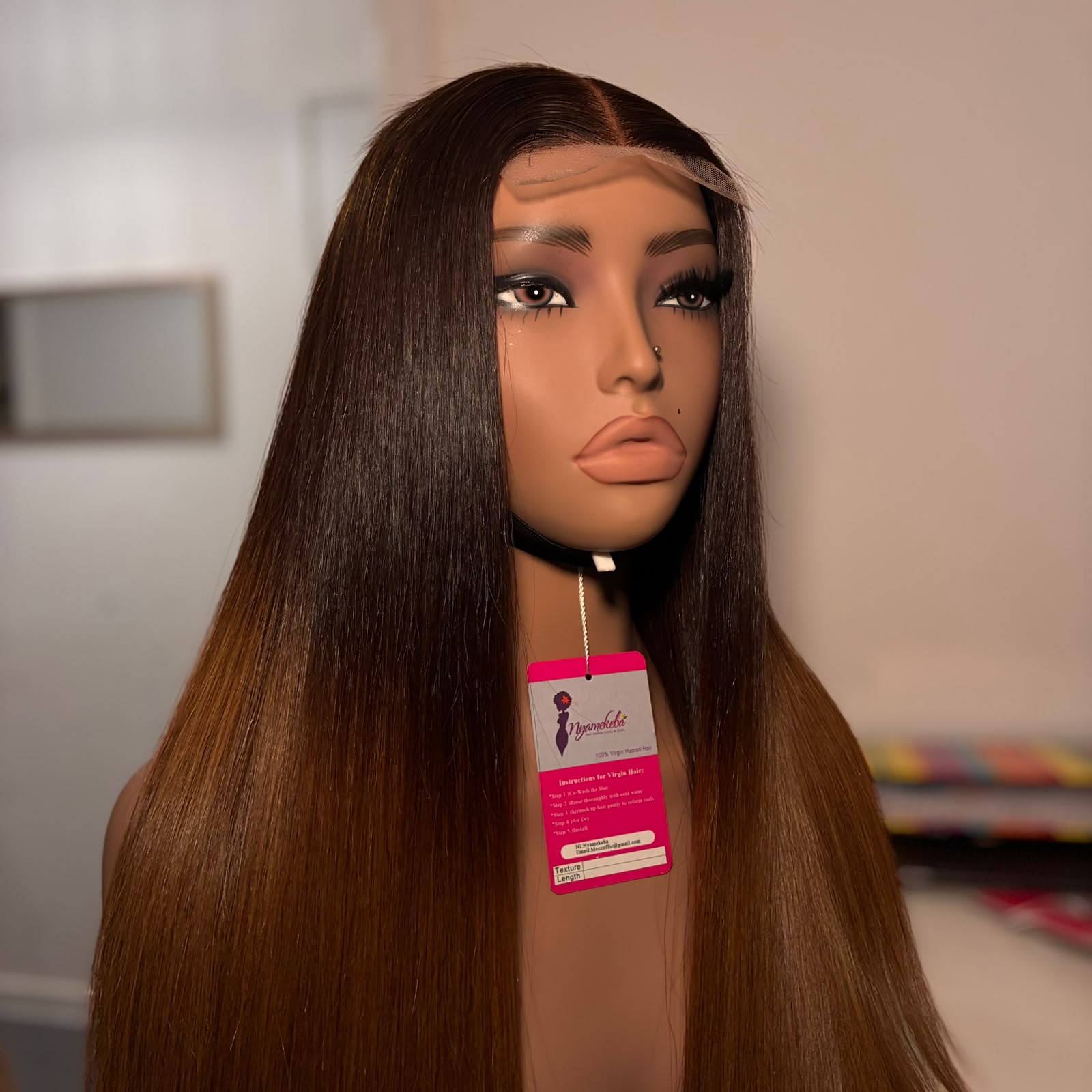 18” 2x6 transparent lace wear and go bone straight wig - Image 3