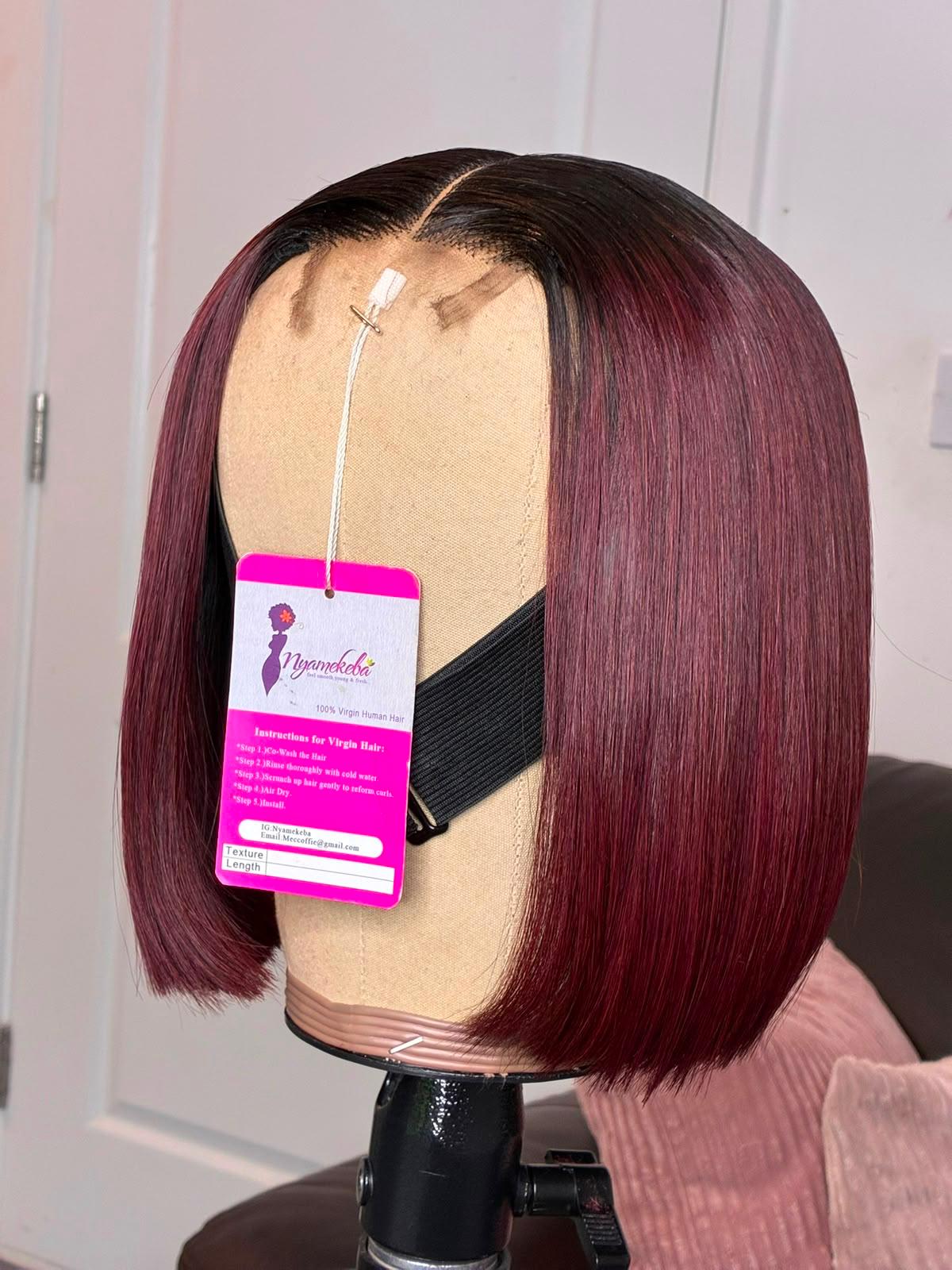 8"2x6 transparent lace wear and go bonestraight bob wig