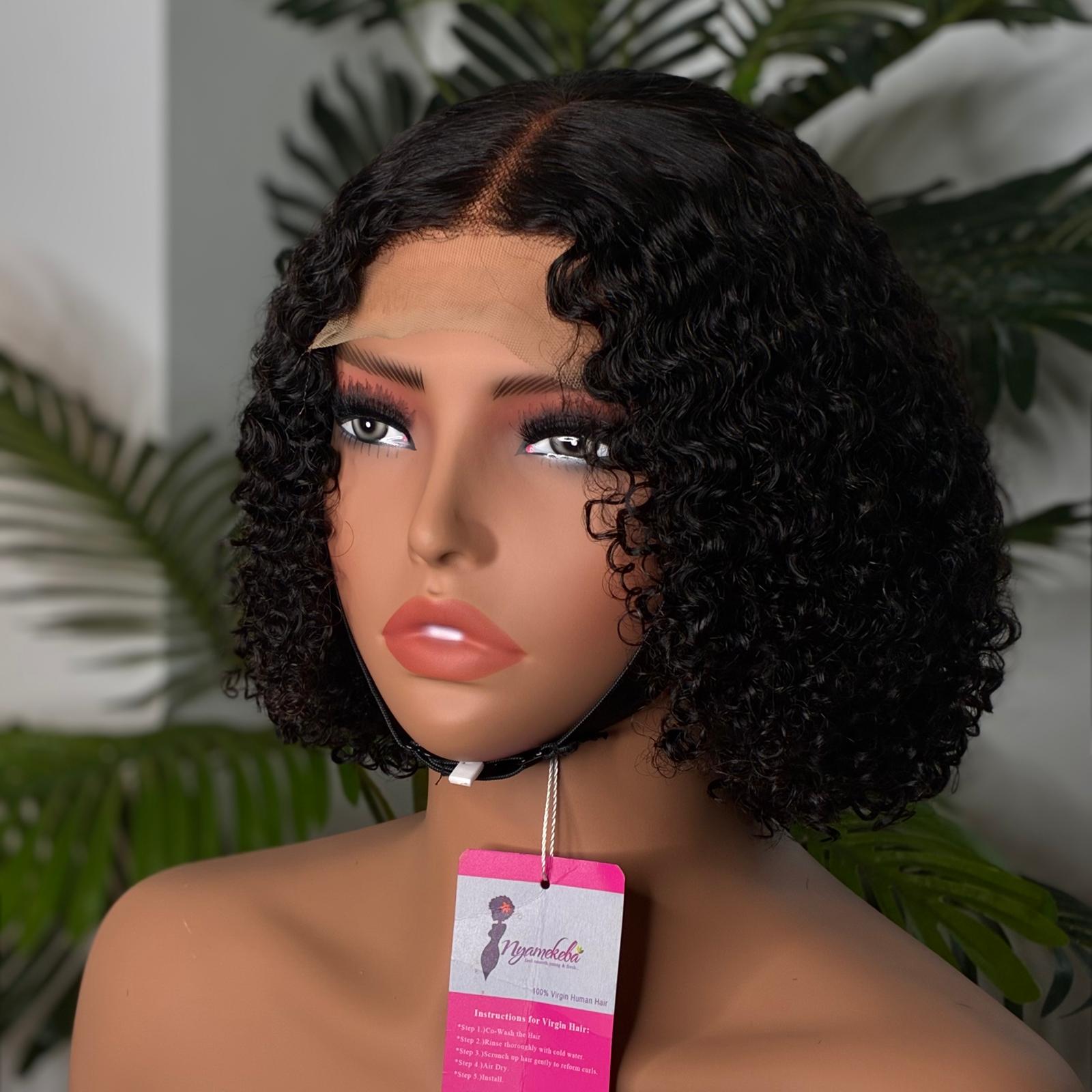10"4x4 transparent lace curly hair wear and go wig.