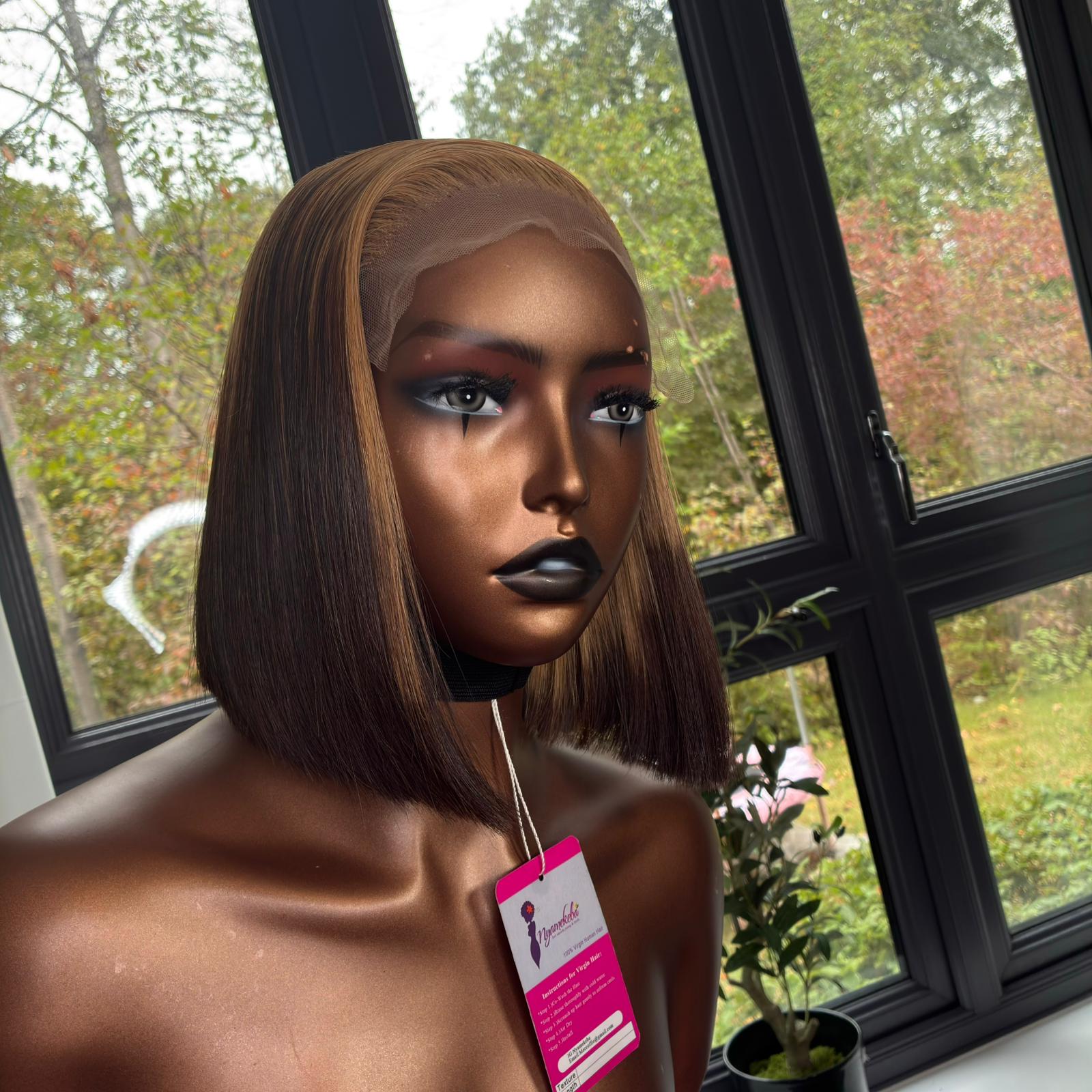 8"5X5 transparent lace ombre 2 tone wear and go bone straight bob wig - Image 2