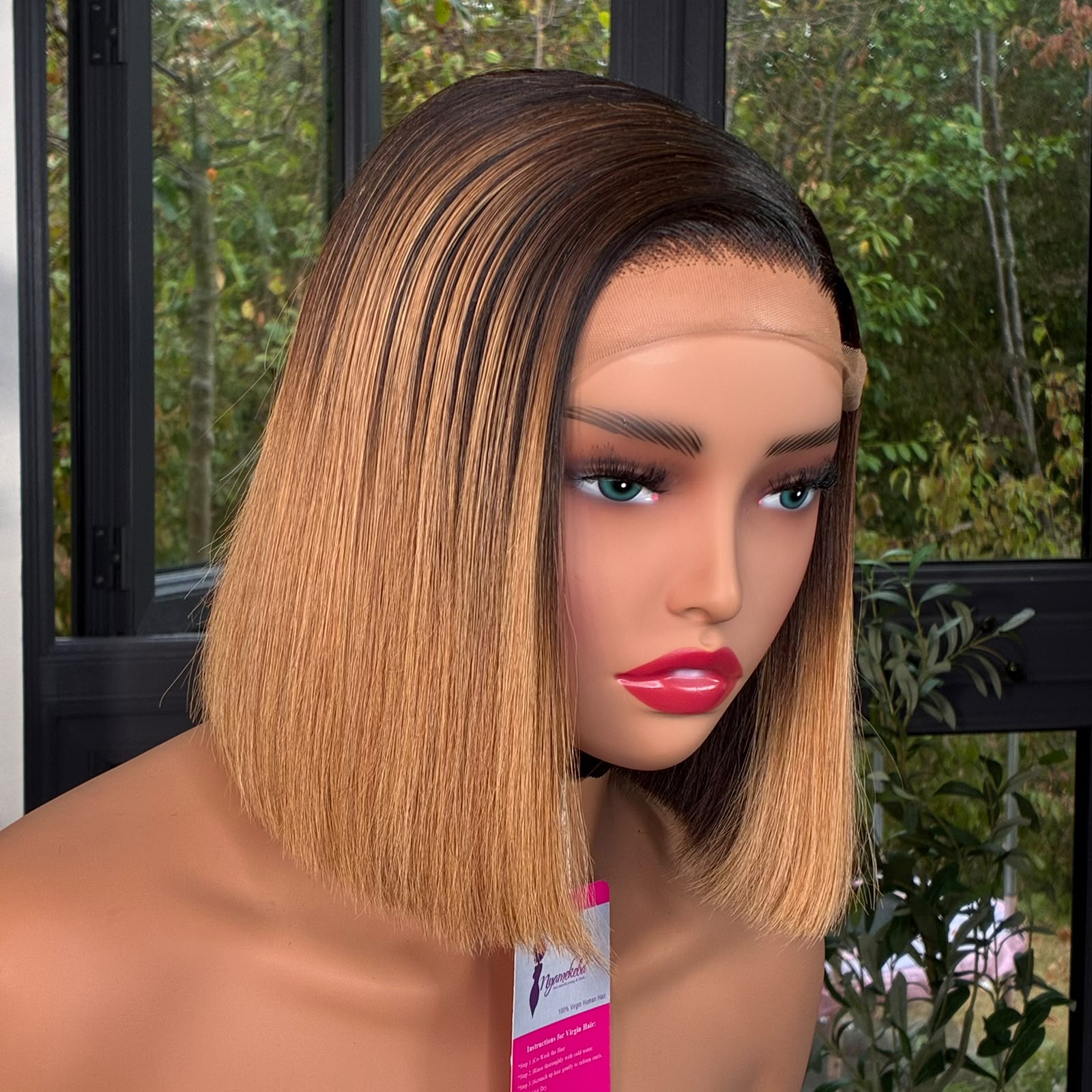 8"5X5 Transparent lace wear and go ombre bone straight bob wig - Image 2