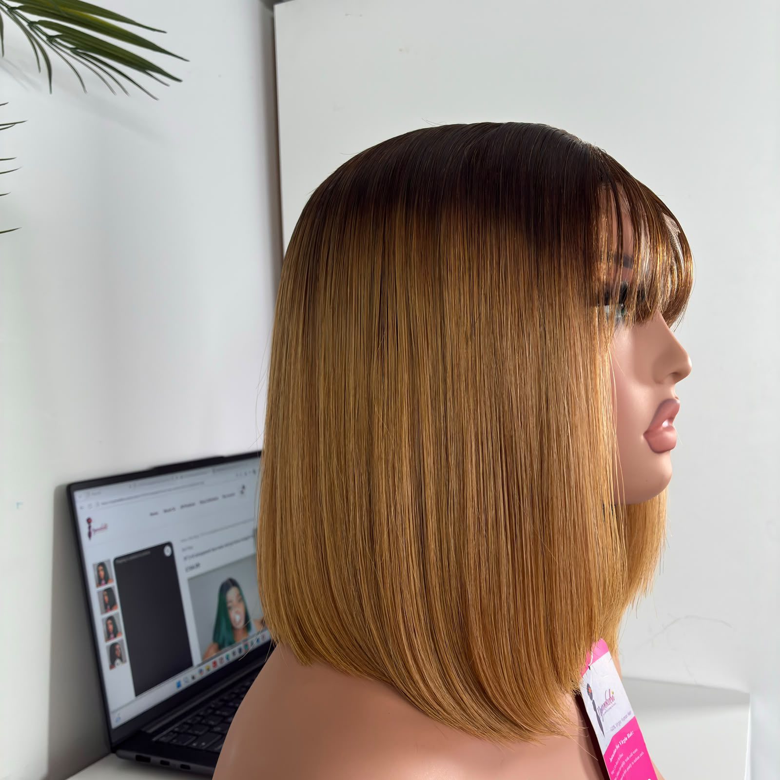 10"2x6 transparent lace wear and go burnt orange bone straight bob wig - Image 3