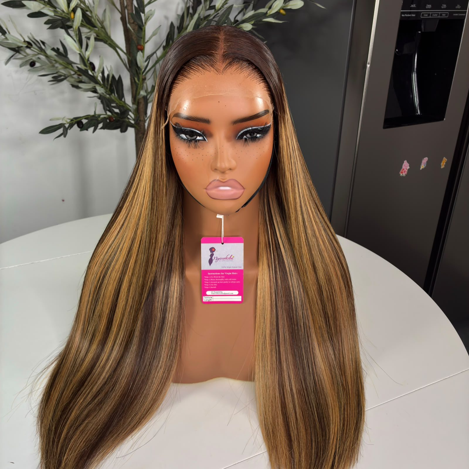 20"6x6 Hd lace piano ombre burnt blond singe donor wear and go wig. - Image 3