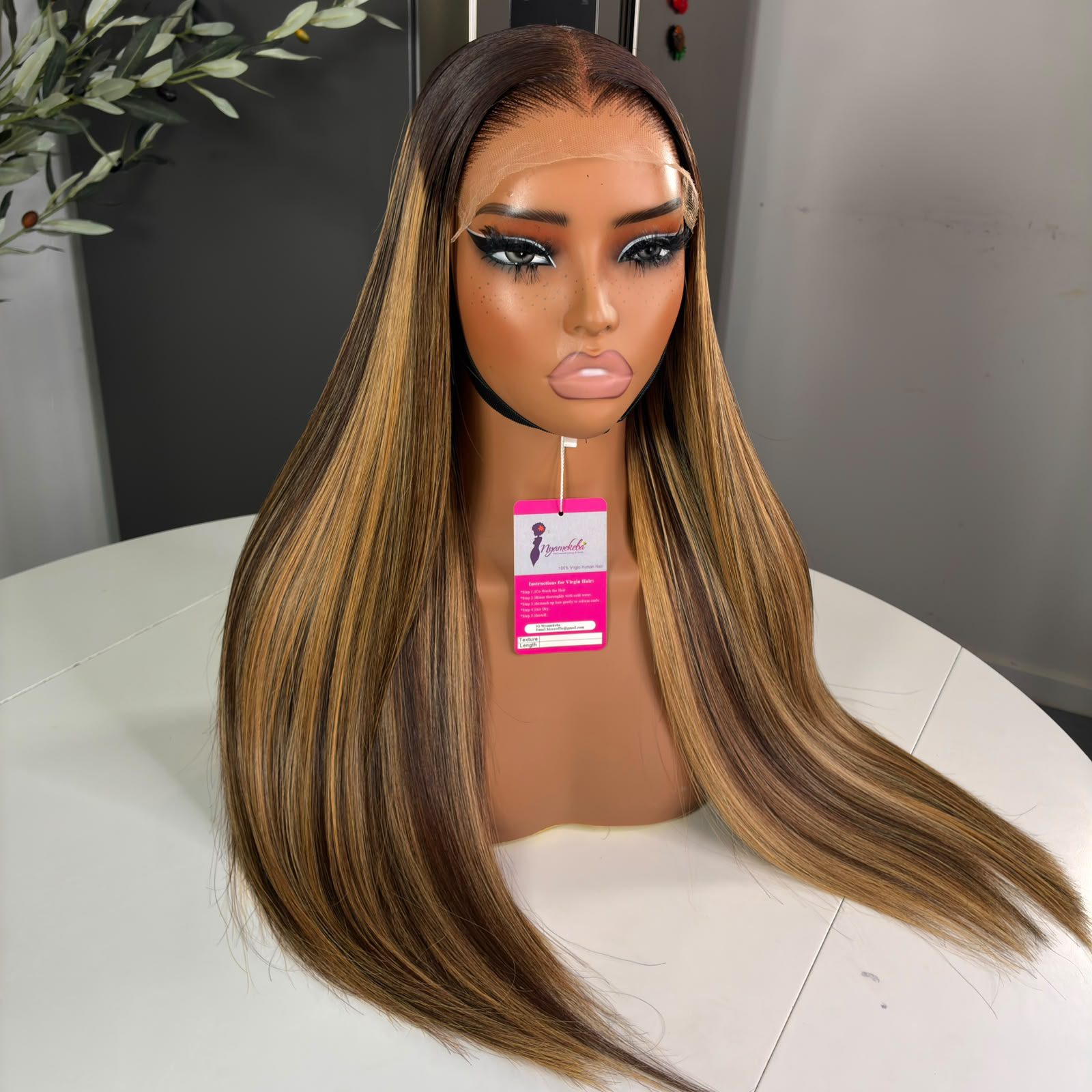 20"6x6 Hd lace piano ombre burnt blond singe donor wear and go wig. - Image 2